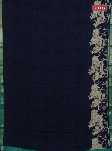 Peacock Blue & Green Muslin Silk - Prints