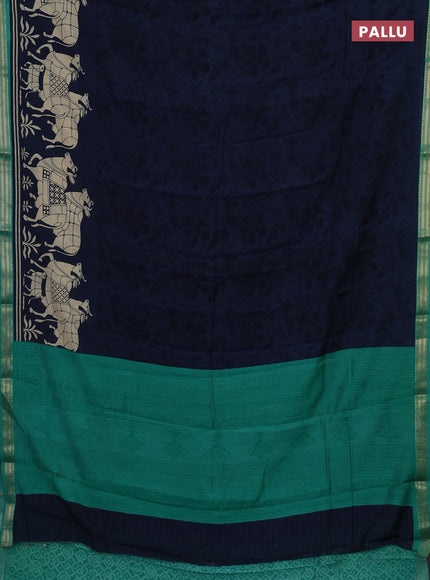 Peacock Blue & Green Muslin Silk - Prints