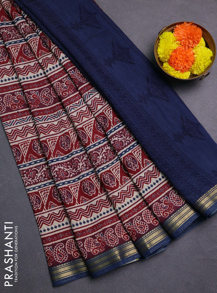 Maroon & Peacock Blue Muslin Silk - Prints