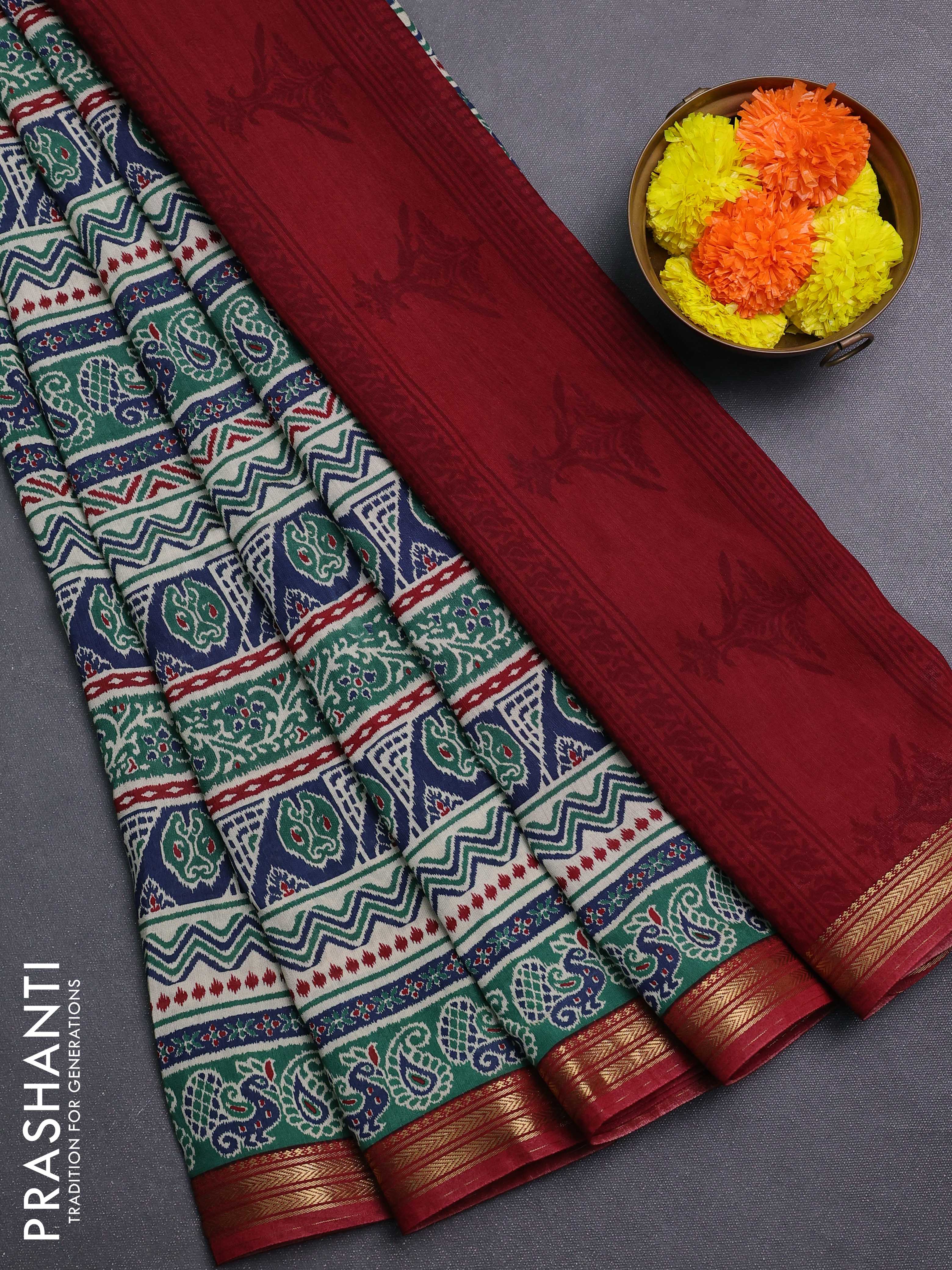 Green & Maroon Muslin Silk - Prints – Prashanti Sarees