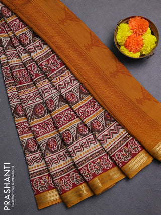 Maroon & Mustard Yellow Muslin Silk - Prints