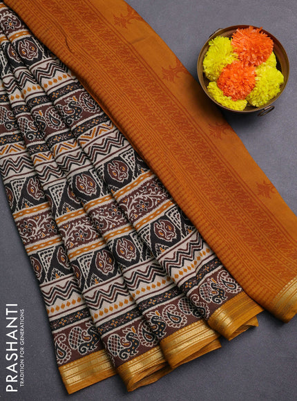 Brown & Mustard Yellow Muslin Silk - Prints