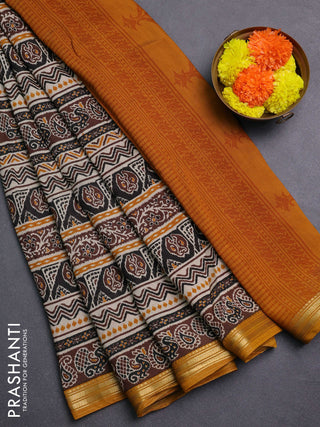 Brown & Mustard Yellow Muslin Silk - Prints