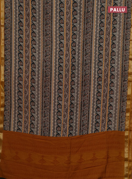 Brown & Mustard Yellow Muslin Silk - Prints