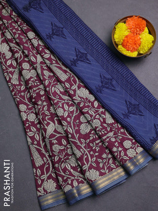 Wine & Blue Muslin Silk - Prints