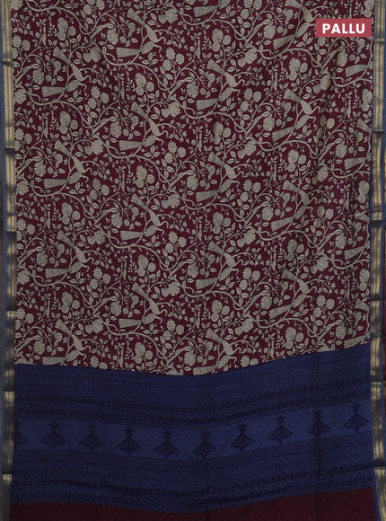 Wine & Blue Muslin Silk - Prints