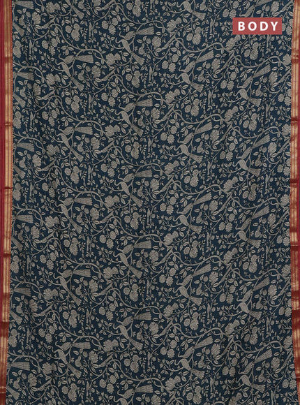 Peacock Blue & Maroon Muslin Silk - Prints