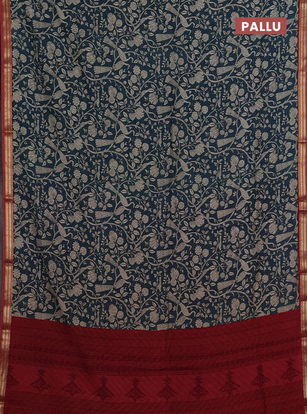 Peacock Blue & Maroon Muslin Silk - Prints