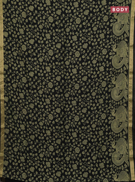 Black & Elaichi Green Muslin Silk - Prints