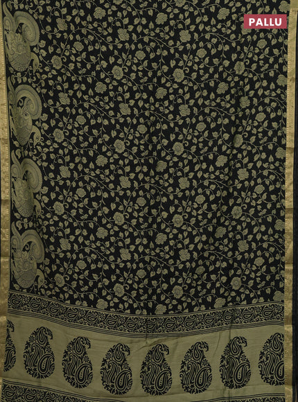 Black & Elaichi Green Muslin Silk - Prints