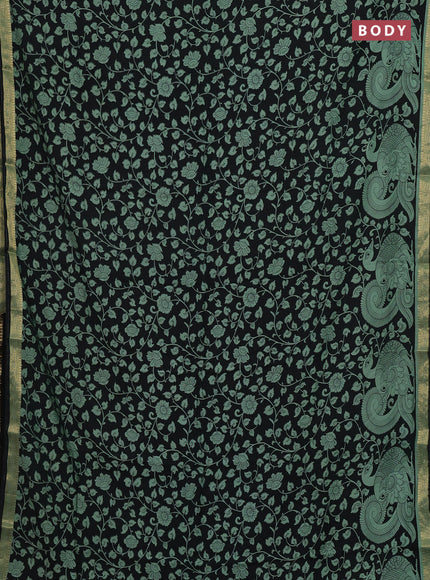 Black & Pastel Green Muslin Silk - Prints
