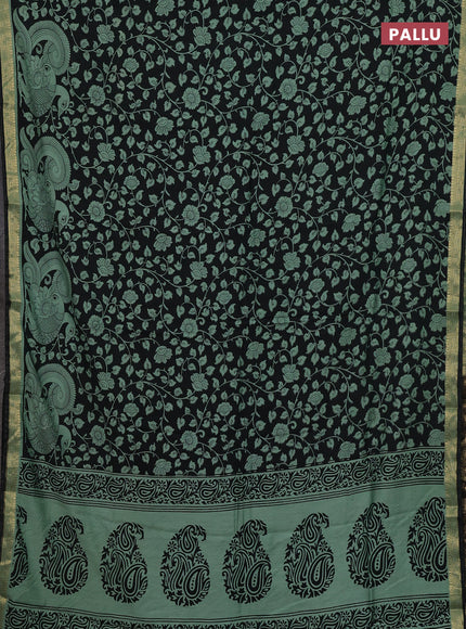 Black & Pastel Green Muslin Silk - Prints