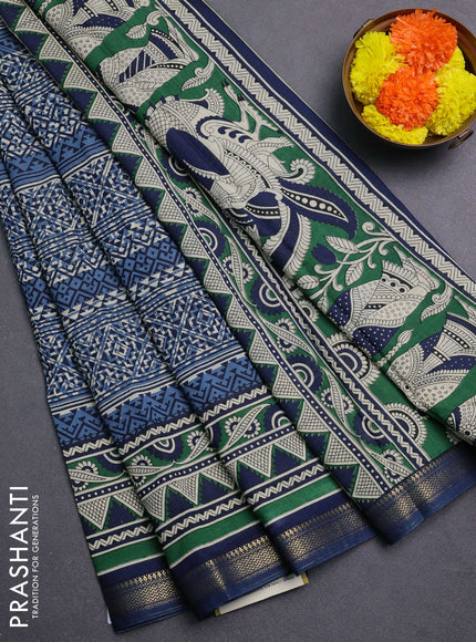 Pastel Blue  & Blue Muslin Silk - Prints