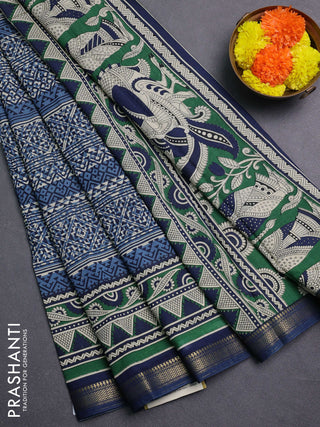 Pastel Blue  & Blue Muslin Silk - Prints