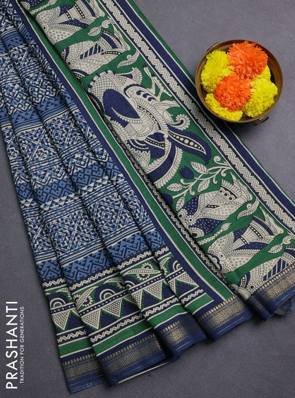 Pastel Blue & Blue Muslin Silk - Prints