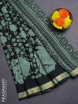 Black & Pastel Green Muslin Silk - Prints