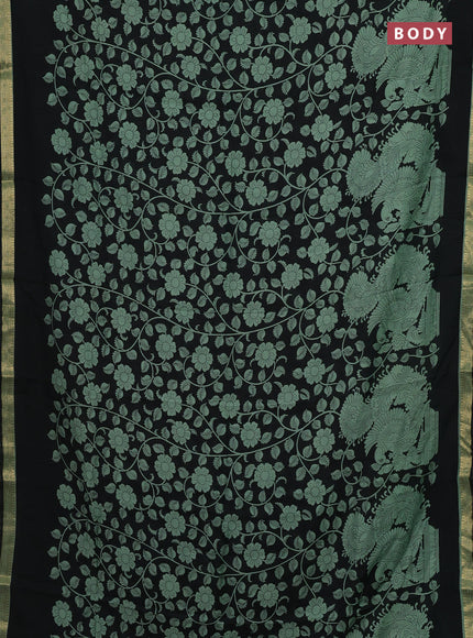 Black & Pastel Green Muslin Silk - Prints