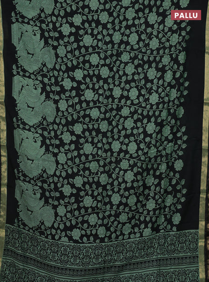 Black & Pastel Green Muslin Silk - Prints