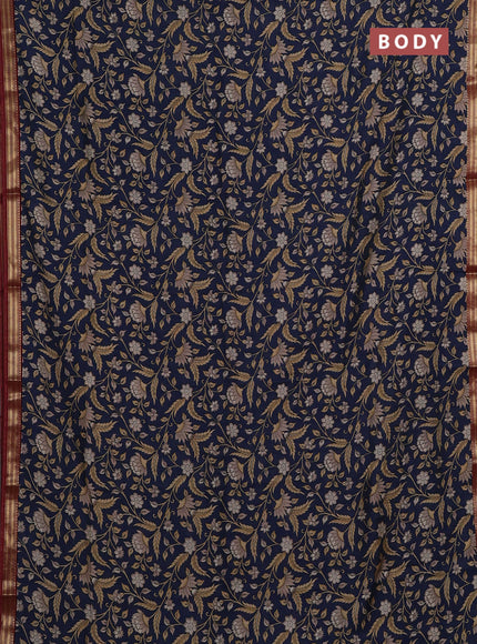 Blue & Maroon Muslin Silk - Prints