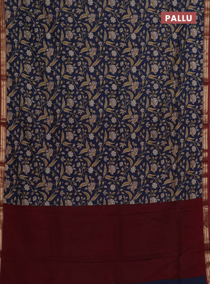 Blue & Maroon Muslin Silk - Prints