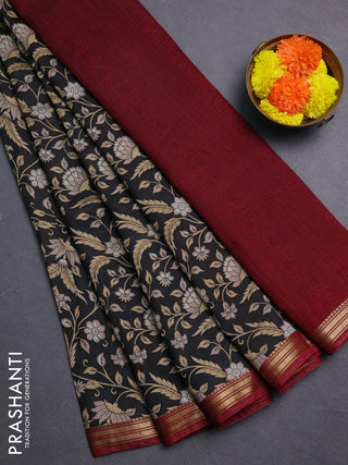 Black & Maroon Muslin Silk - Prints