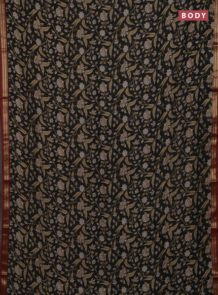 Black & Maroon Muslin Silk - Prints