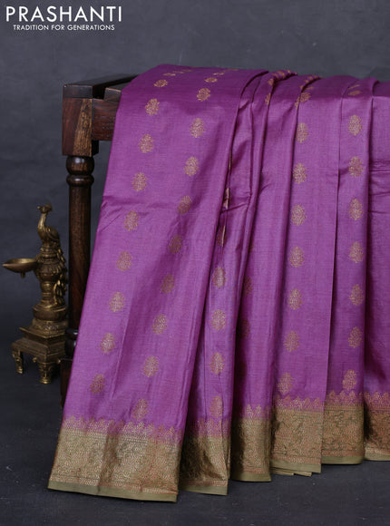 Purple & Mehendi Green Banarasi Tussar Silk Saree