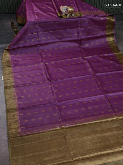 Purple & Mehendi Green Banarasi Tussar Silk Saree