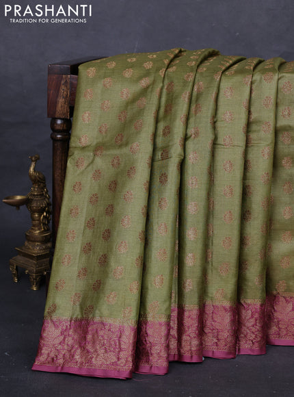 Mehendi Green & Pink Banarasi Tussar Silk Saree
