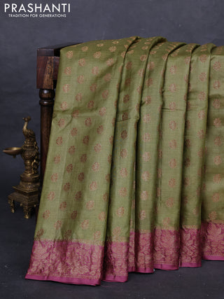 Mehendi Green & Pink Banarasi Tussar Silk Saree