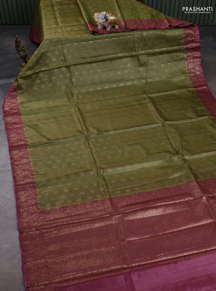 Mehendi Green & Pink Banarasi Tussar Silk Saree