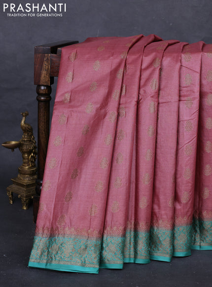 Maroon & Teal Green Banarasi Tussar Silk Saree