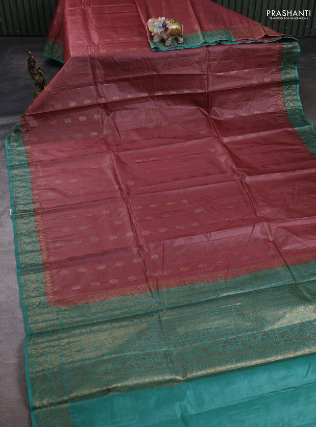 Maroon & Teal Green Banarasi Tussar Silk Saree
