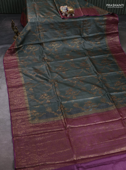 Elephant Grey & Magenta Pink Banarasi Tussar Silk Saree