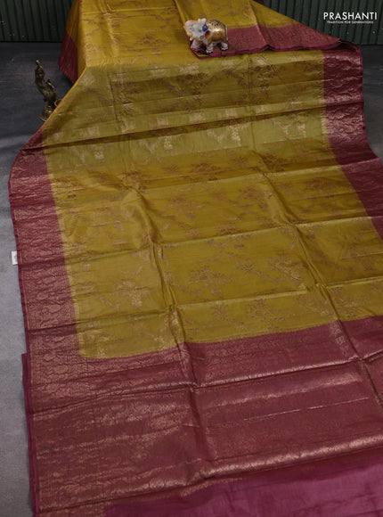 Yellow & Wine Banarasi Tussar Silk Saree