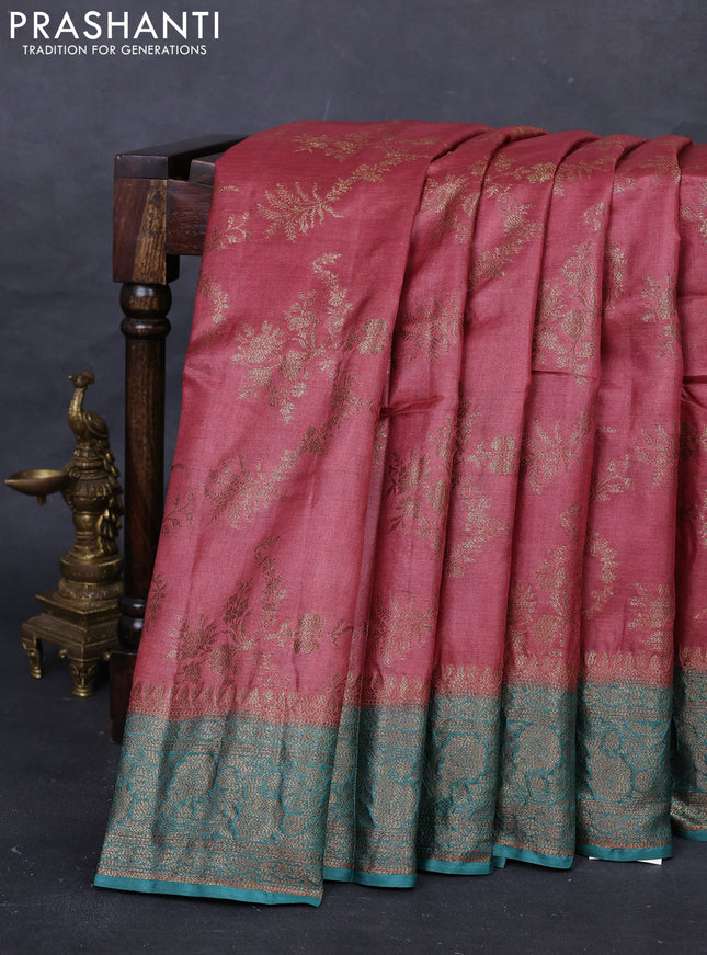 Maroon & Teal Green Banarasi Tussar Silk Saree
