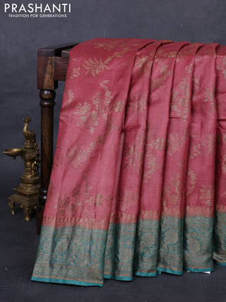 Maroon & Teal Green Banarasi Tussar Silk Saree