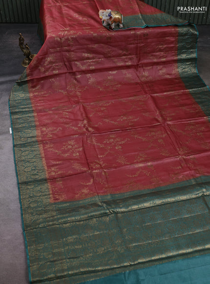 Maroon & Teal Green Banarasi Tussar Silk Saree