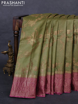 Mehendi Green & Maroon Banarasi Tussar Silk Saree