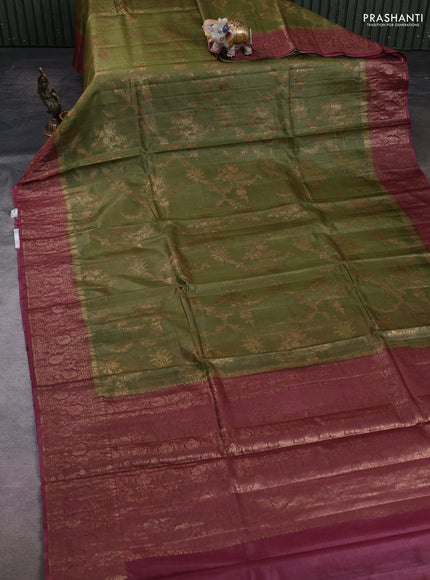 Mehendi Green & Maroon Banarasi Tussar Silk Saree