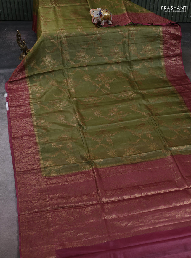 Mehendi Green & Maroon Banarasi Tussar Silk Saree