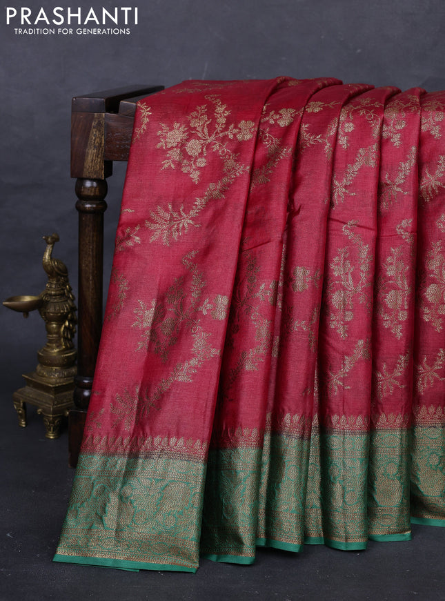 Red & Green Banarasi Tussar Silk Saree