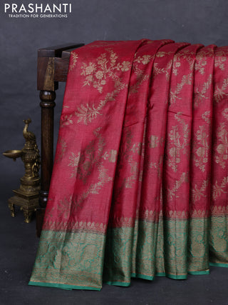 Red & Green Banarasi Tussar Silk Saree