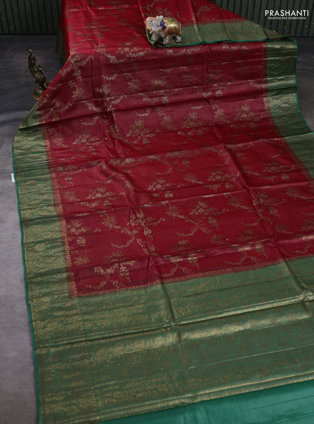 Red & Green Banarasi Tussar Silk Saree