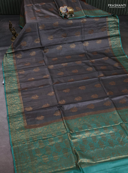 Grey & Teal Green Banarasi Tussar Silk Saree