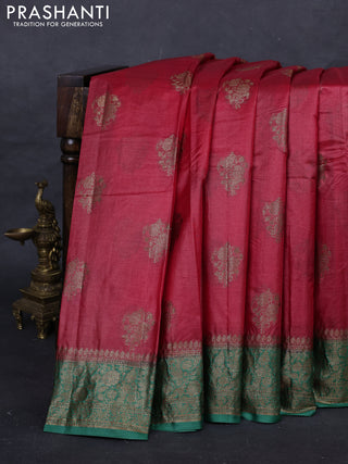 Red & Green Banarasi Tussar Silk Saree