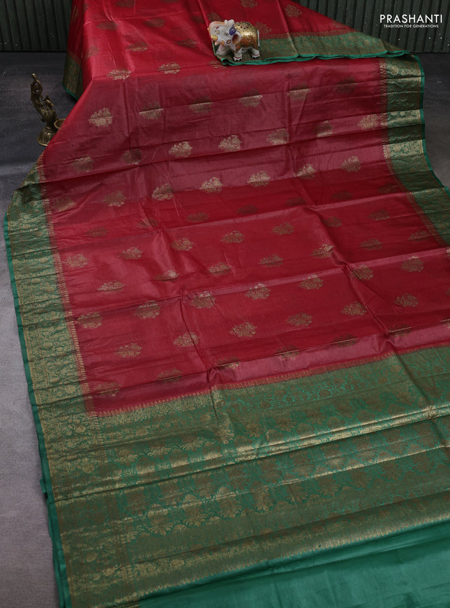 Red & Green Banarasi Tussar Silk Saree