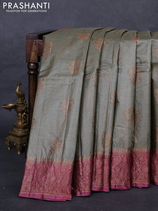 Grey & Wine Banarasi Tussar Silk Saree