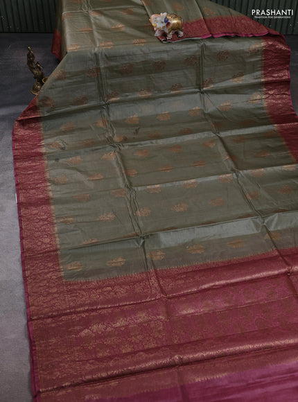 Grey & Wine Banarasi Tussar Silk Saree