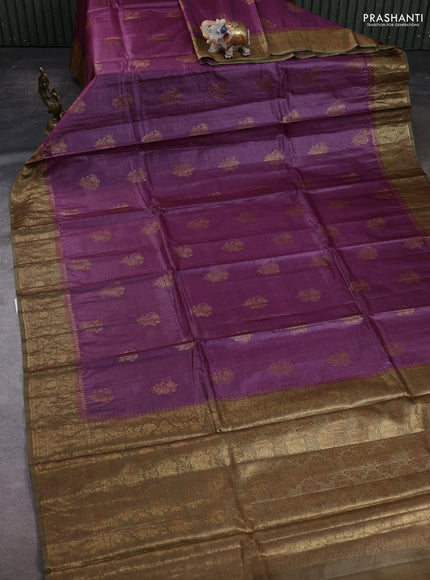 Magenta Pink & Olive Green Banarasi Tussar Silk Saree